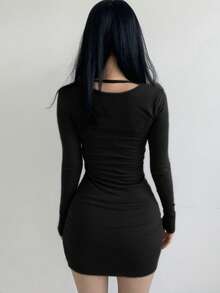 DAZY Women Long Sleeve Square Neck Casual Dress For Spring,Fall Dress - Black - View 6