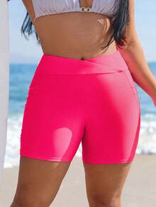 SHEIN Swim Plus Size Magenta Dopamine Print Swim Trunks - Hot Pink - View 4