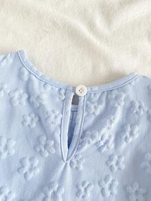 SHEIN Vintaside Kids Áo sơ mi vải họa tiết hoa cho bé gái, kiểu dáng đồng quê, dễ thương và thời trang, thoải mái cho mùa xuân/hè. - Màu xanh lam - Xem 5