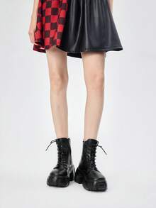 ROMWE Grunge Punk 女士厚底休闲系带踝靴，适合日常穿着 - 黑色 - 查看 4