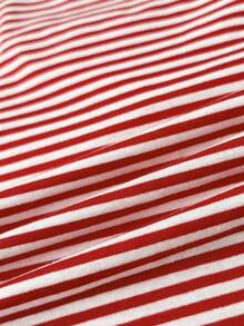 Teen Girls Striped Contrast Lace Casual Versatile Daily Wear Long Sleeve T-Shirt - Red and White - View 7