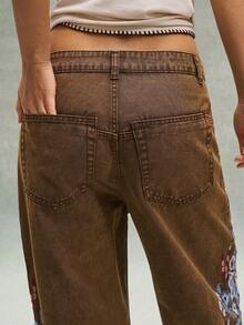 Bohemela Boho Brown Casual Vacation Embroidered Women Pants - Mocha Brown - View 6
