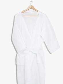 女士奢华水疗浴袍：100%纯棉绒面浴袍，带腰带和口袋 | 适合酒店、桑拿、新娘送礼会等场合的旅行浴袍 | 卫生、轻便的白色毛巾布必备 - 白色 - 查看 5