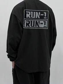 DAZY Men's Distressed Letter Print Black T-Shirt, Autumn - Black - View 1