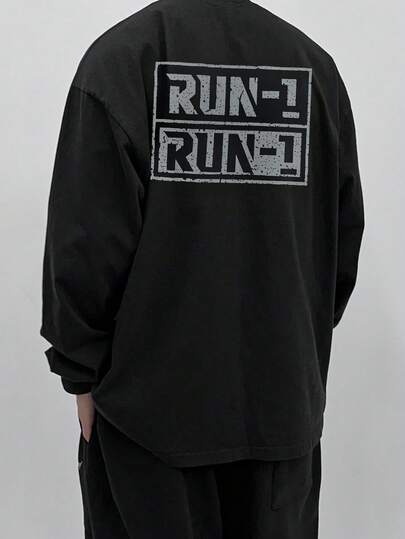 DAZY Men's Distressed Letter Print Black T-Shirt, Autumn