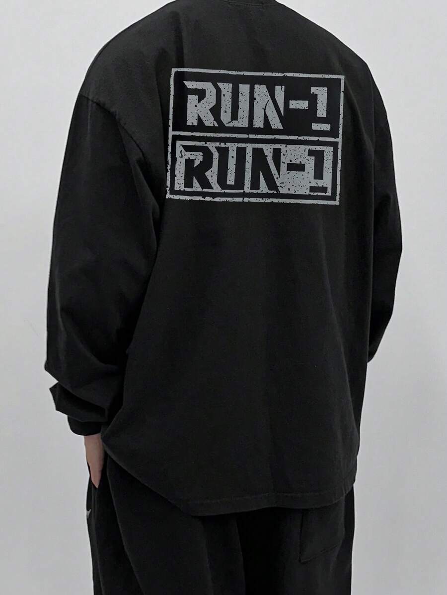 DAZY Men's Distressed Letter Print Black T-Shirt, Autumn - Black - View 1