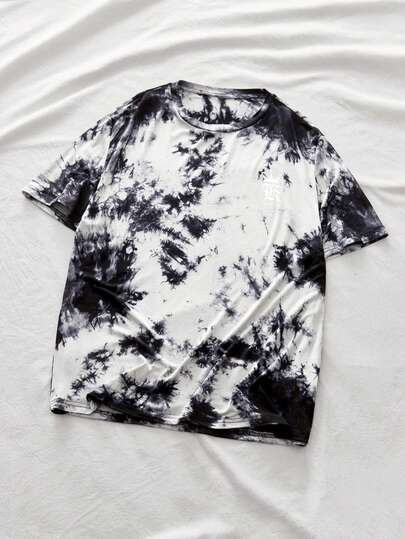 AXEPEAK Men Letter Graphic Tie Dye Short Sleeve Tee, Fashion, Boyfriend Gift, For Going Out