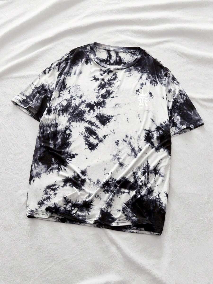 AXEPEAK Áo thun nam tay ngắn in họa tiết tie dye, thời trang, quà tặng bạn trai, đi chơi - màu đen - Xem 1