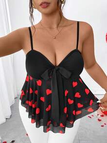 Elenzga Camiseta ajustada elegante y casual con parches de malla con forma de corazón y decoración de moño, adecuada para una cita en el Día de San Valentín, dulce pero ligeramente sexy