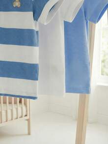 Souflis Souflis 3 قطعة/طقم قمصان بولو أكمام قصيرة بطراز فرنسي رجعي بلون أزرق فاتح، أبيض، أزرق سادة، أزرق مخطط، متعددة الاستخدامات للمدرسة واللعب والمناسبات المختلفة، ملابس علوية للأولاد الصغار - متعدد الألوان - مشاهدة 8