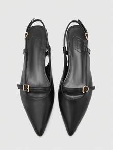 CUCCOO BIZCHIC Women's Pointed Toe Buckle Design Casual Fashionable Flat Shoes - Black - View 2