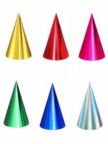 Set Topi Kerucut Pesta Metalik 6 atau 10 Buah Warna Emas Perak Biru Hijau Fuchsia Merah Warna-warni Mengkilap untuk Pesta Ulang Tahun Dewasa, Wisuda, dan Pesta Lajang - MultiWarna - View 8