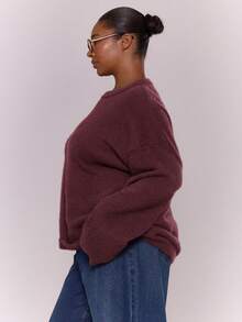 MUSERA USERA Mohair Plus Size Crew Neck Jumper Spring Y2K 90's Casual Cute Airport Back To School Everyday Spring - Burgundy - View 3