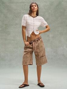 Bohemela Women's Casual Solid Color Knit Short Sleeve Shirt - White - View 6