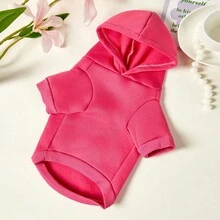 PETSIN 1件可爱脸颊兔字母印花宠物帽帽连帽衫玫瑰红秋冬休闲运动风宠物服装 - 玫紅色 - 查看 3