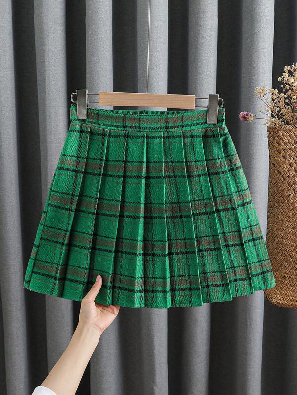 Fashionable & Versatile Girls' Retro Red Plaid Skirt, New Stylish Thickened Pleated Skirt For Tween Girl Mini Pleated Skirt Plaid Pleated Skirt