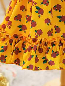 SHEIN 女宝宝可爱碎花荷叶边下摆休闲度假连衣裙 - 彩色 - 查看 7