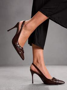 CUCCOO SZL 女士尖头搭扣设计时尚高跟鞋，适合日常穿着 - 咖啡棕 - 查看 9