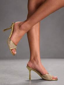 CUCCOO SZL 女士尖头水钻装饰优雅高跟凉鞋 - 金色 - 查看 9