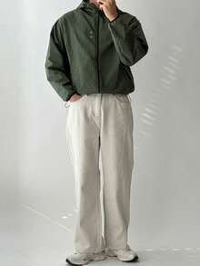 DAZY Military Green Plaid Fabric Elastic Waist Men's Jacket And Coat, Spring/Autumn - Army Green - View 2