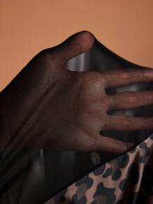 JIAN LASALA Turtleneck Leopard Print Transparent Mesh Block Long Sleeves Sexy Fitted Bodysuit Women Winter - Black - View 7