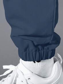 Manfinity Homme Men's Solid Color Slant Pocket Casual Versatile Jogger Pants Men Cargos Blue Cargo Pants Men Men Street Wear Pants - Navy Blue - View 8