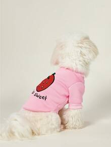 PETSIN 1 Pc Red Strawberry Fruit Letter Valentine's Day Print Pet Pink Autumn And Winter Thick Warm Casual Pet Clothing - Pink - View 4