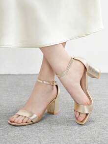 CUCCOO BIZCHIC 女士方头粗跟高跟踝带露趾凉鞋，适合日常通勤、百搭场合、婚礼、派对、约会等。