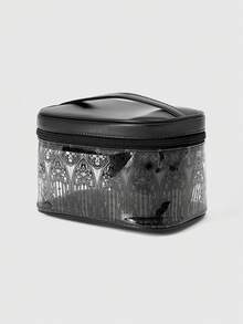 ROMWE Goth 暗黑哥特风黑色哥特图案印花水桶包，其他收纳用品，万圣节 - 黑色B - 查看 2