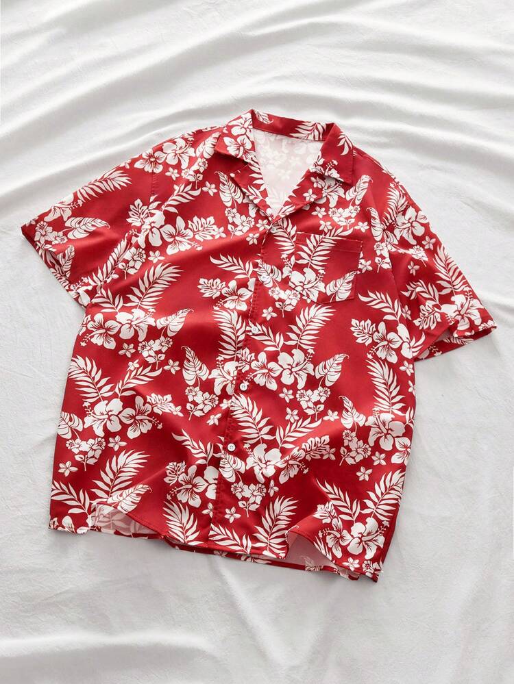 Loose Fit Men's Tropical Print Short Sleeve Casual Shirt