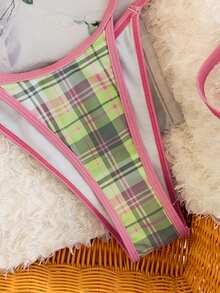 Swim Mod 两件套春假格子印花露背性感优雅度假比基尼套装，适合海滩、泳池、派对、圣诞节等场合，女士 - 彩色 - 查看 8