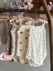 Vintaside Kids 4 件套 女婴休闲碎花连体衣套装