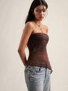 Easelle 女士网眼刺绣不对称吊带背心