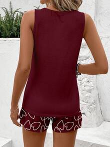 EMERY ROSE 2pcs/Set Women Casual Round Neck Camisole And Shorts Set, Suitable For Summer Spring 2 Piece Short Sets Woman