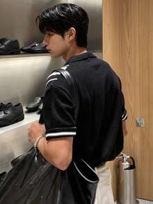 DAZY Men's Black, Brown, White Striped Knit Sweater, Spring/Summer - Black and White - View 2