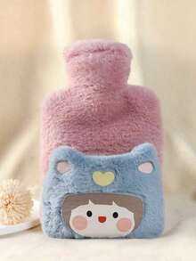 POKOJA LAND Winter Plush Hot Water Bag Cartoon Design Thickened PVC Warm Bottle Removable Cover Cold Weather Aid(The Color Of The Expression Accessories Is Random.) - Multicolor - View 10
