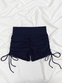 Swim Basics Women's Solid Color Side Drawstring Swimsuit Bottom, Summer Beach Vacation - Navy Blue - View 4