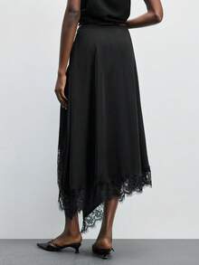Maija Valentine's Day Wedding Guest For Women Birthday Women's Black Contrast Lace Asymmetric Hem Elegant & Fashionable Skirt Asymmetrical Skirt Black Skirt Spring - Multicolor - View 6