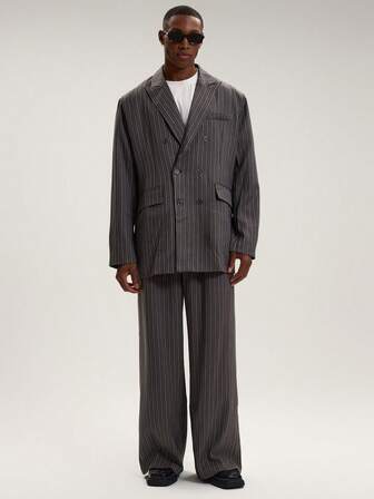 Musero Herr Randig Fickdetalj Överdimensionerad Skräddarsydd Kavaj Höst Vinter Smart Casual Skräddarkostymer