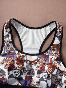 SHEIN Kung Fu Panda Women's Comfortable Breathable Panda Print Bra And Boyshort Panty Set - Brown - View 6