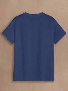 HIMLAND 男士极简印花圆领短袖针织T恤 - 藍色 - 查看 2