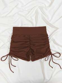 Swim Basics Quần bơi nữ màu trơn có dây rút bên hông, thích hợp cho kỳ nghỉ hè ở bãi biển. - Cà phê nâu - Xem 4
