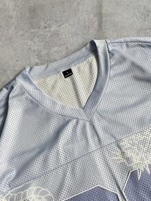 AXEPEAK Men's Chinese Dragon Print V-Neck Short Sleeve Casual Fashion T-Shirt - Blue - View 3