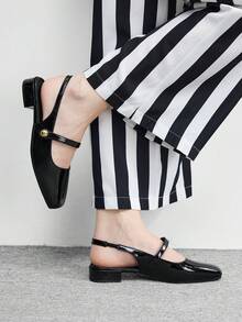 CUCCOO BIZCHIC 女士简约黑色露跟平底鞋，无后跟休闲通勤鞋 - 耀夜黑 - 查看 3