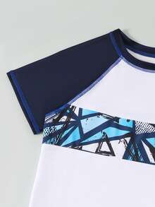 Ensemble de maillot de bain pour garçons préadolescents - Top anti-UV à manches courtes assorti à un short de plage, maillot de bain sport décontracté pour garçons, adapté pour l'été