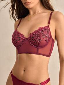 Charlaine 1pc Women's Purple Embroidered Bra - Red Violet - View 6