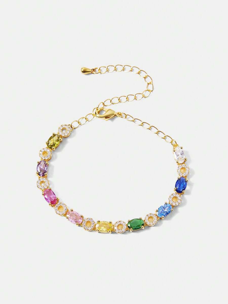 MOTF PREMIUM 女士彩色锆石手链，新款多巴胺轻盈奢华小众精致珠宝 - 金色 - 查看 1