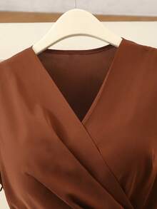 Franclia Women's Summer Solid Brown Cross Neck Ruffled Metal Buckle Hooded Sleeve Short Sleeve Elegant Long Dress Brown Dress Spring Outfit Women's Spring Outfit Summer Clothing Women's Summer Outfit Summer Dress Elegant Party Dress Party Dress Graduation Dress Graduation Dress Elegant Dress Women's Elegant Outfit Women's Elegant Outfit Prom Role Play Elegant, Fashionable, Casual, Commuter, Business Office, Everyday Casual, Versatile Temperament, Urban Teacher Professional Attire Sexy Date Outfit Women's Date Outfit Women's Holiday Outfit Women's Clothing Sexy Women's Clothing Party Outfit Women's Thanksgiving Outfit Women's Thanksgiving Dress New Year's Outfit New Year's Party Outfit Women's Clothing