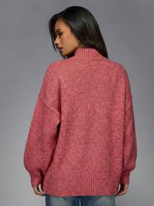 MISSGUIDED Áo khoác cardigan dệt kim dày dặn, cài cúc phía trước, cổ cao giả và viền gân, thích hợp để mặc nhiều lớp vào mùa thu đông. - Đỏ - Xem 2