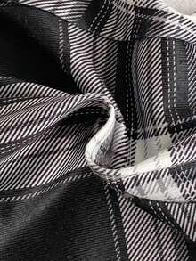 2 件套女士休闲可爱熊印花上衣和经典格子紧身裤家居服套装，舒适贴身 - 黑與白 - 查看 8